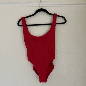 Vintage Hunza G red crinkle one piece swimsuit